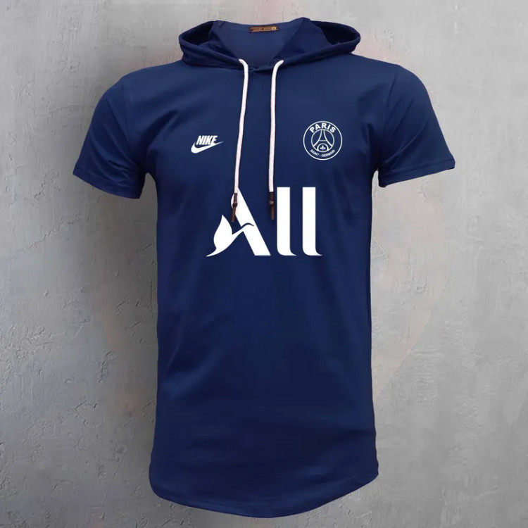 تیشرت کلاه دار مردانه طرح پاریس مدل 906291 سرمه ای جنس نخ