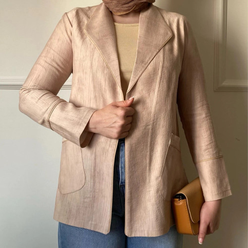 کت زنانه شانتون گازوییلی کرم آستردار شیک مناسب سایز 38 تا 42