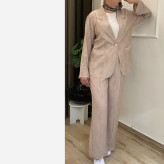 کت و شلوار شانتون گازوئیلی کرم زنانه شیک آستردار سایز 38 تا 42