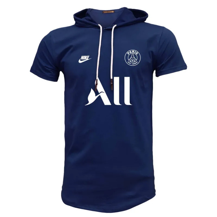 تیشرت کلاه دار مردانه طرح پاریس مدل 906291 سرمه ای جنس نخ