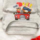 بلوز شلوار پسرانه طرح خرس راننده آستین بلند پنبه ای نخی مناسب 6 ماه تا 2 سال