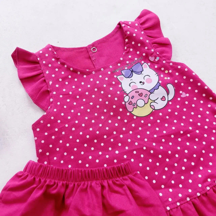 ست سارافون و شورت دخترانه طرح گربه خالدار نخی خنک