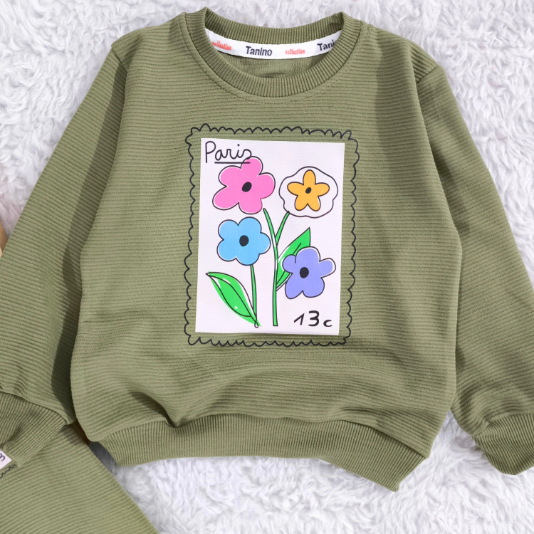 بلوز شلوار دخترانه طرح گل پاریس جنس پنبه نرم و لطیف مناسب 2 تا 4 سال