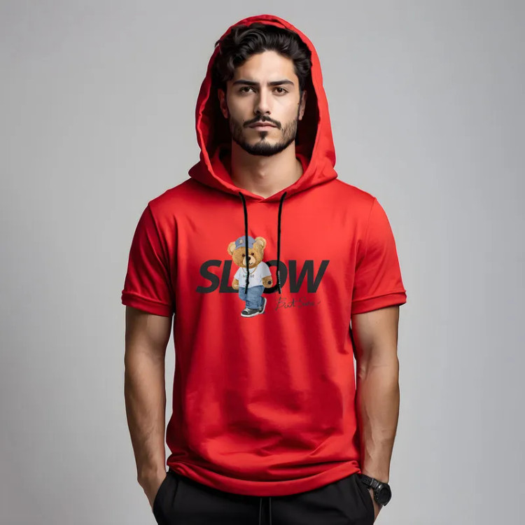 تی شرت کلاه دار آستین کوتاه مردانه مدل 14020825b