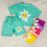 ست تیشرت و شورتک نخی طرح بابونه دخترانه و پسرانه خندان