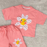 ست تیشرت و شورتک نخی طرح بابونه دخترانه و پسرانه خندان