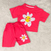 ست تیشرت و شورتک نخی طرح بابونه دخترانه و پسرانه خندان