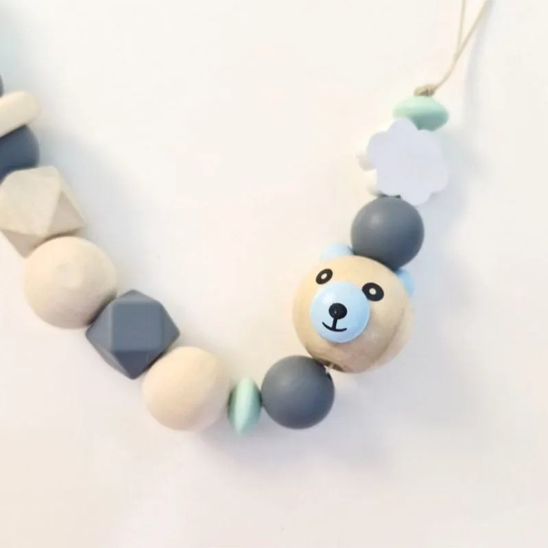 بند پستانک چوبی سیلیکونی طرح خرس برای نوزادان و سیسمونی | گیره دار و ضد پارگی