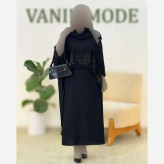 مانتو مدل نجلا ابر و بادی فری سایز مشکی خرج کار طلایی و مشکی قد 110