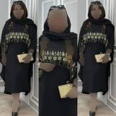 مانتو مدل نجلا ابر و بادی فری سایز مشکی خرج کار طلایی و مشکی قد 110