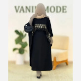 مانتو مدل نجلا ابر و بادی فری سایز مشکی خرج کار طلایی و مشکی قد 110