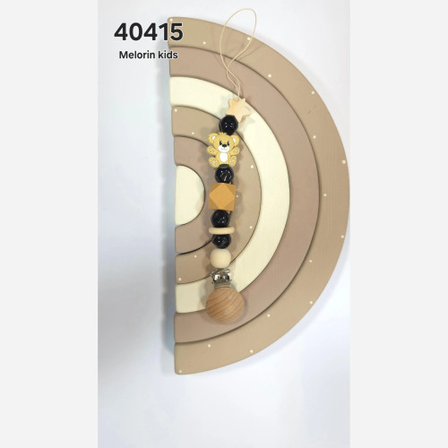 بند پستونک طرح رنگین کمان با آویز خرس و مهره چوبی | مناسب سیسمونی نوزاد | رنگبندی متنوع