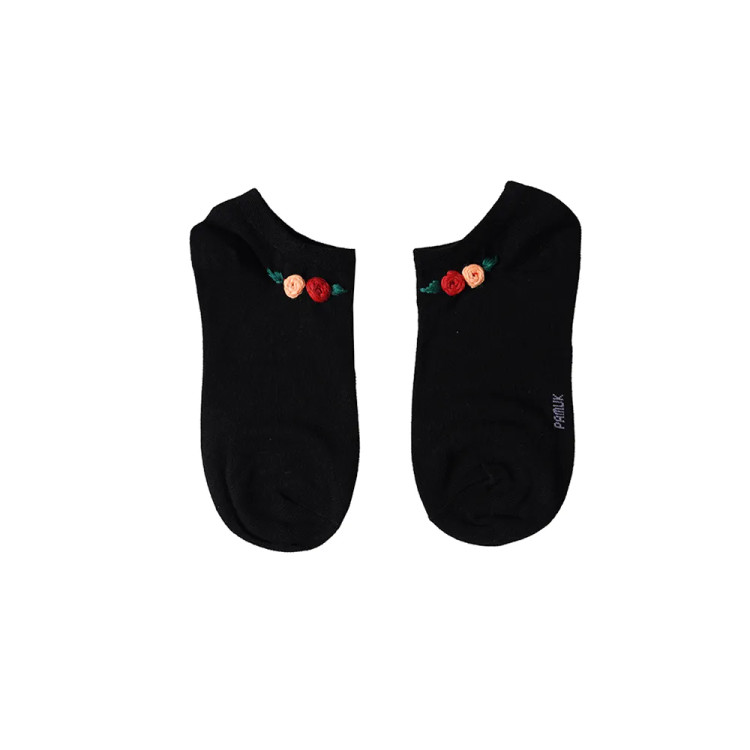 جوراب زنانه طرح گل گلدوزی شده مشکی فری سایز مناسب 36 تا 40