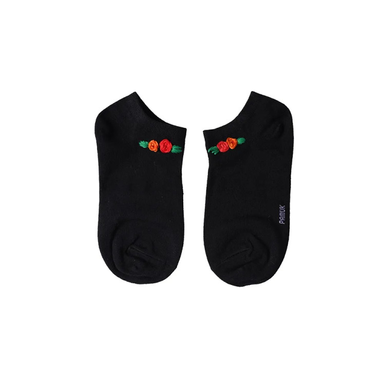 جوراب زنانه طرح گل گلدوزی شده مشکی فری سایز مناسب 36 تا 40